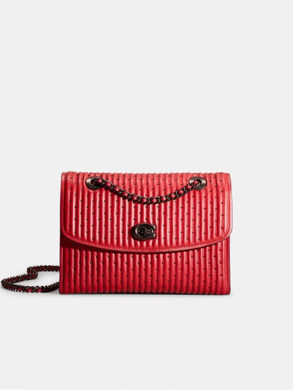 Coach Parker Quilted Rivets Shoulder Bag – Apple Red